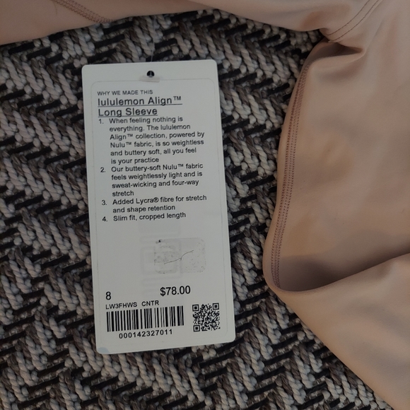 NWT Women's Lululemon Align Long Sleeve Crop Size 8 Color: Contour - Picture 3 of 6